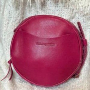 Portland Leather Large Circle, Genuine Leather Crossbody Bag in Hibiscus